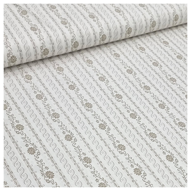 Baumwolle gestreift mit Blumenmotiv weiß und beige