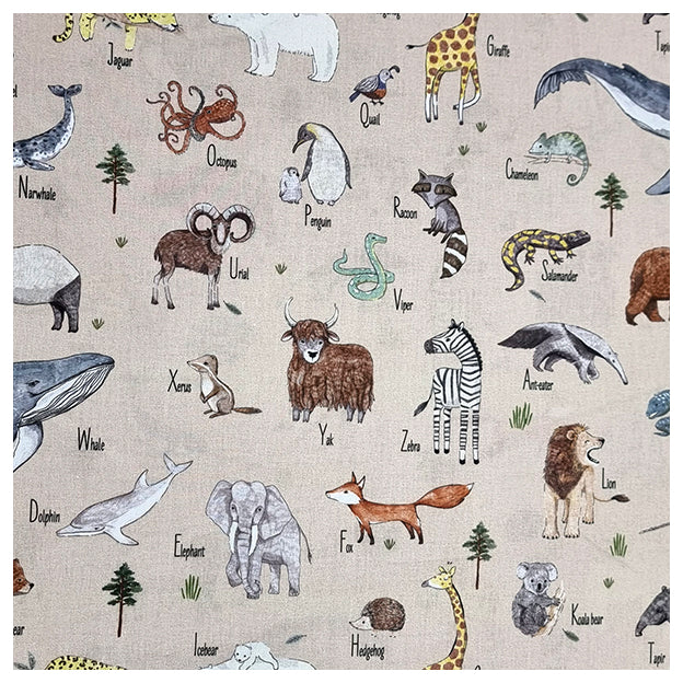 Baumwoll-Popeline Digital Tiere beige