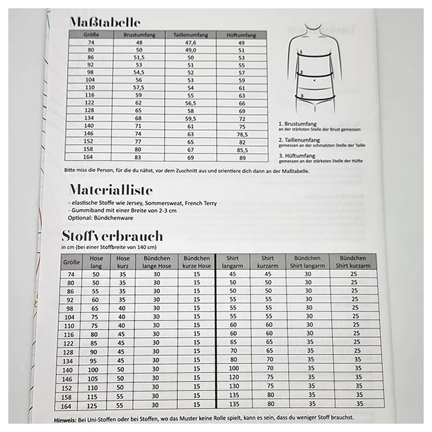 Papierschnittmuster Schlafanzug Kinder Größe 74-164
