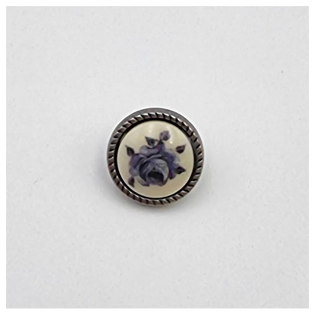 Metallknöpfe mit Blume naturweiß und blau 13mm