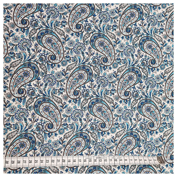 Baumwoll-Popelin Paisley blau und grau