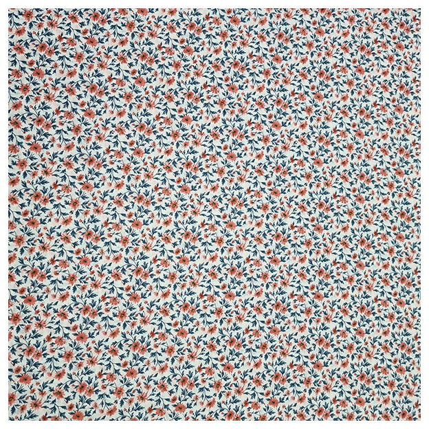 Baumwoll-Popelin Blumen rosa mit hellblau