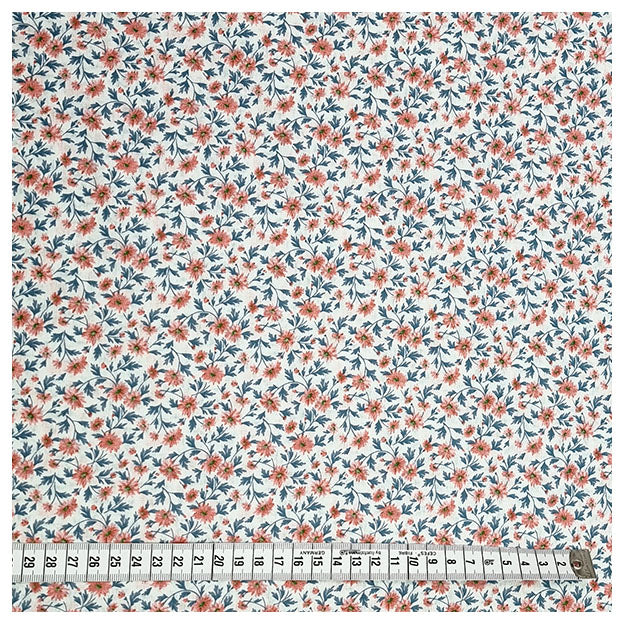 Baumwoll-Popelin Blumen rosa mit hellblau