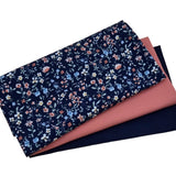 Stoffpaket Jersey Blumen navy und uni mit Bündchen