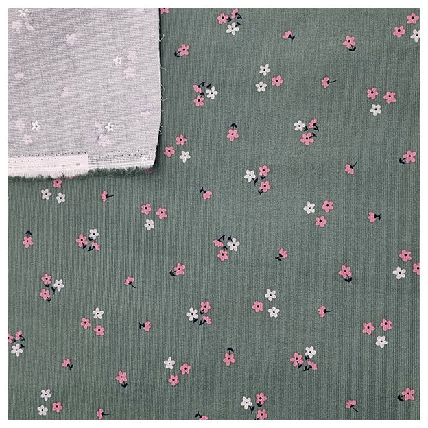 Babycord grün mit Blumen Glitzer