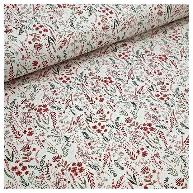 Jersey Blumen und Pflanzen wollweiß