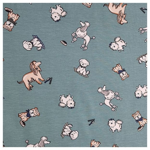 Jersey Stoffpaket Hunde und streifen mit Bündchen altgrün