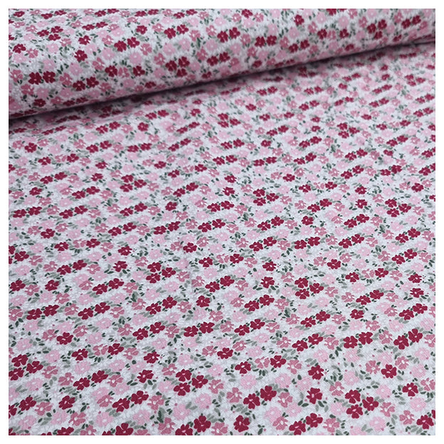 Baumwoll-Popelin Blümchen bordeaux und rosa