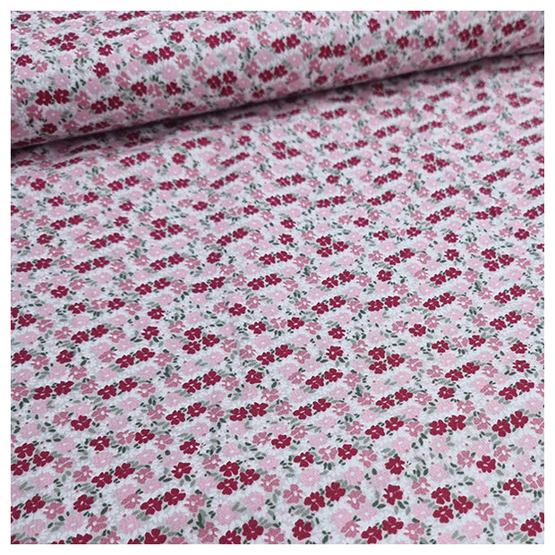 Baumwoll-Popelin Blümchen bordeaux und rosa