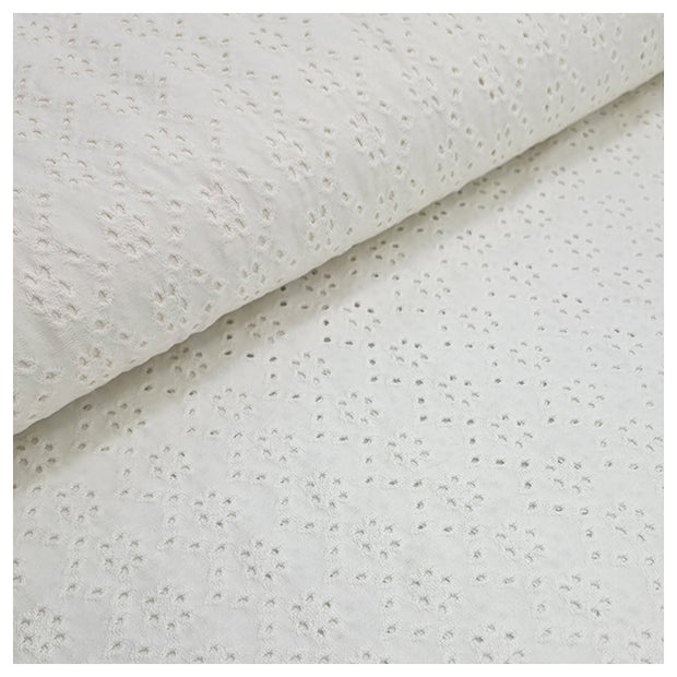 Broderie Jersey mit Lochstickerei uni naturweiß