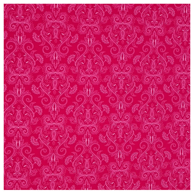 Baumwollsatin Halbdruck Ornamente Himbeere und weiß