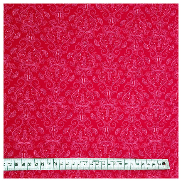 Baumwollsatin Halbdruck Ornamente Himbeere und weiß