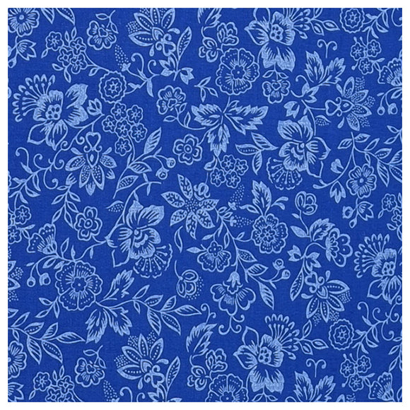 Baumwolle Blumen Halbdruck in royalblau