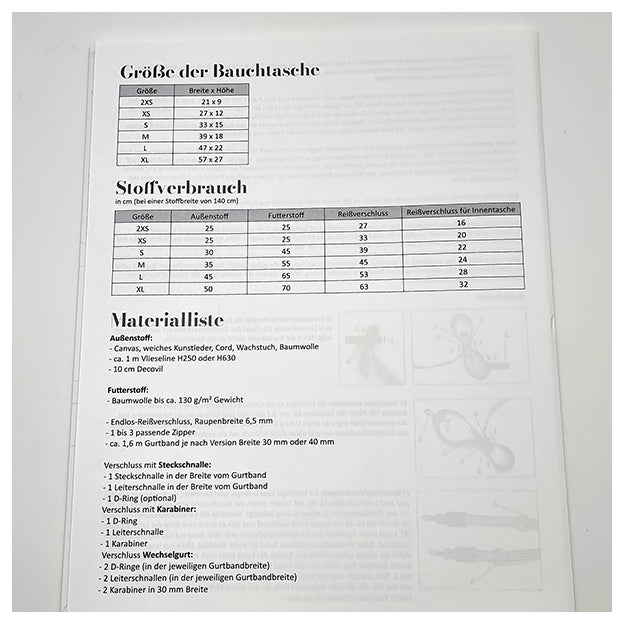 Papierschnittmuster Bauchtasche in verschiedenen Größen