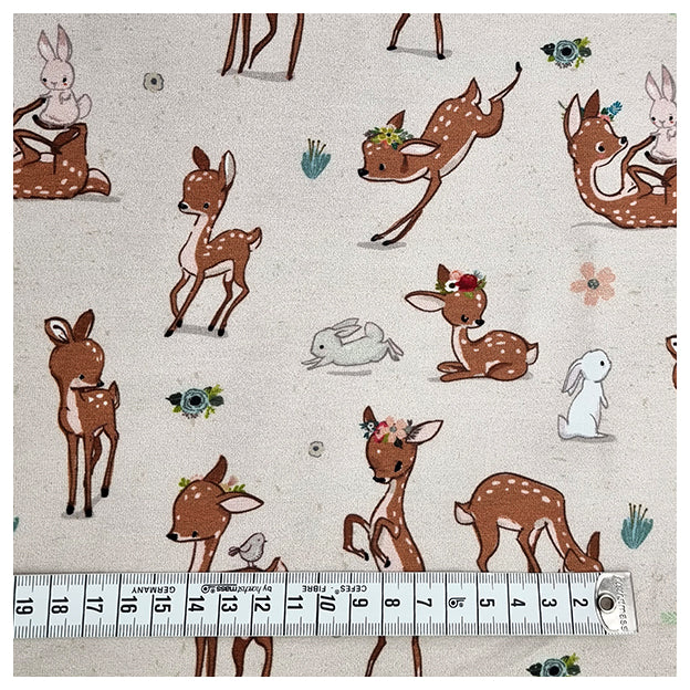 Jersey Rehlein mit Blumen beige
