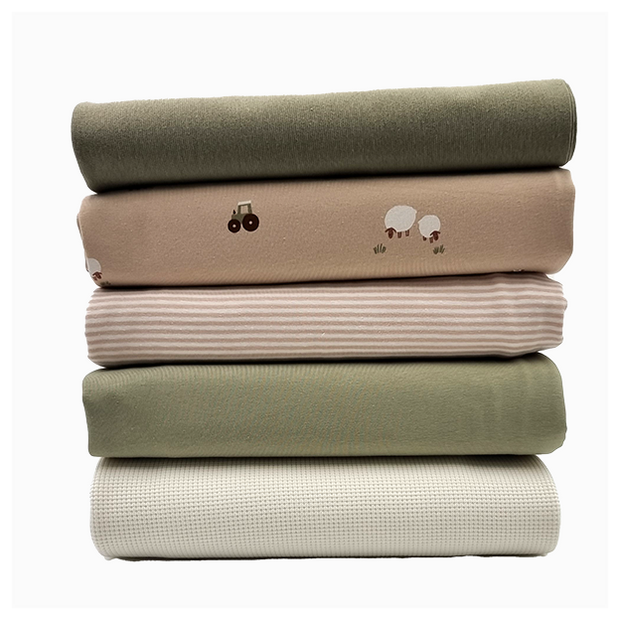 Stoffbox Jersey Bauernhof beige und Waffeljersey mit Bündchen