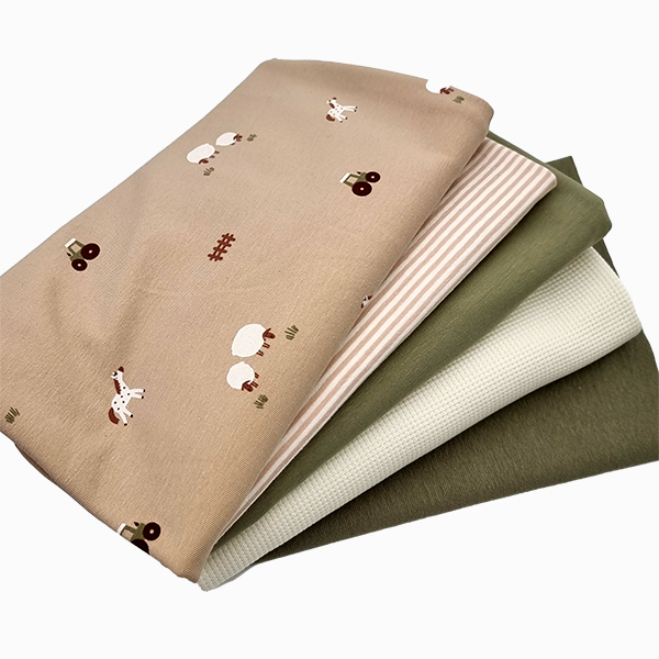 Stoffbox Jersey Bauernhof beige und Waffeljersey mit Bündchen