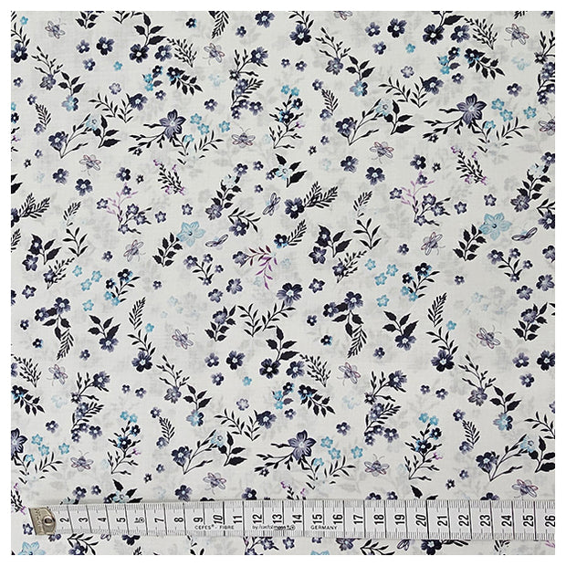 Baumwoll-Voile Digital Blumen blau