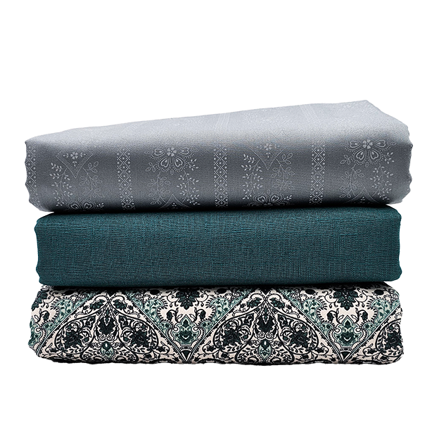 Trachten Stoffpaket wasserblau und Ornamente mit Schürze in grau