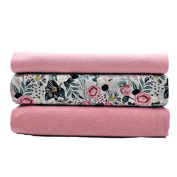 Jersey Stoffpaket Blumen und rosa meliert mit Bündchen