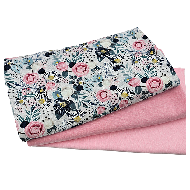 Jersey Stoffpaket Blumen und rosa meliert mit Bündchen