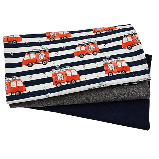 Jersey Stoffpaket Feuerwehr und grau meliert mit Bündchen