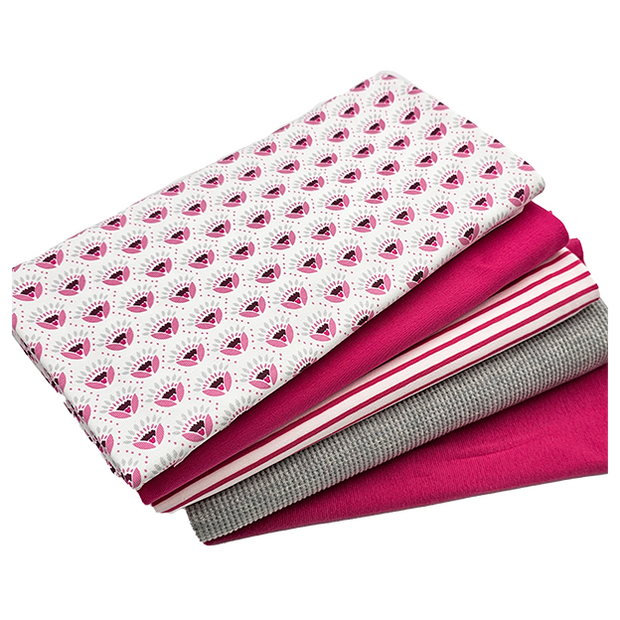 Stoffbox Jersey  Blumenmuster und Waffeljersey mit Bündchen fuchsia