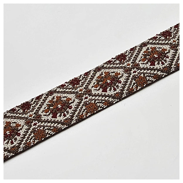 Elastic Band Jacquard olive, ocker und weinrot 4cm