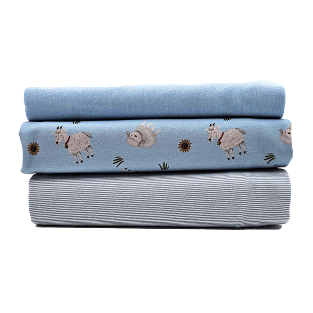 Stoffpaket Jersey Ziegen, Schafe und streifen mit Bündchen