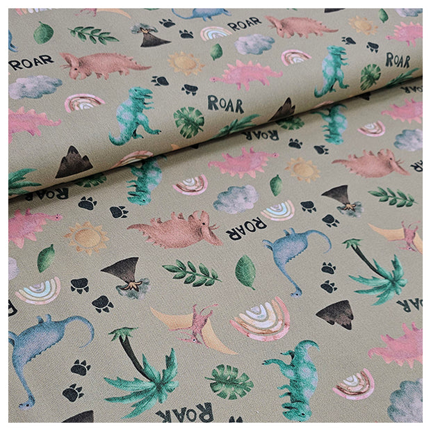 Baumwolle Digital Dinosaurier hellgrün