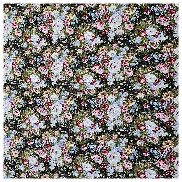 Baumwoll-Popelin Blumen hellblau, grün und rosa