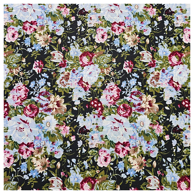 Baumwoll-Popelin Blumen hellblau, grün und rosa