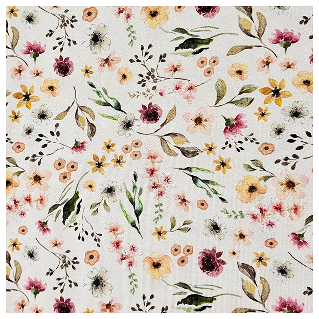 Jersey Stoffpaket Blumen ecru und uni bordeaux mit Bündchen