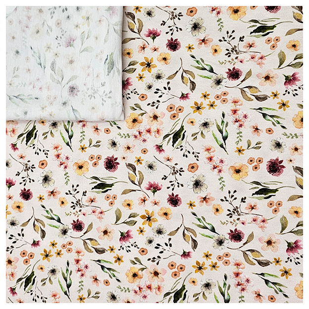 Jersey Blumen mit Blätter ecru