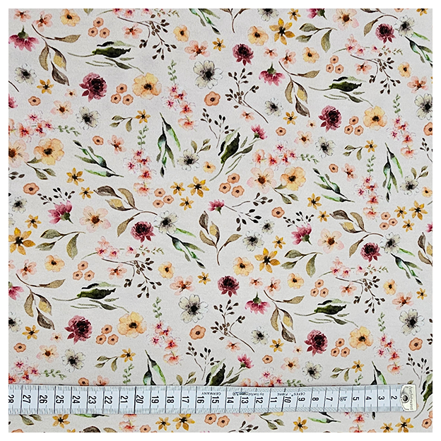 Jersey Blumen mit Blätter ecru