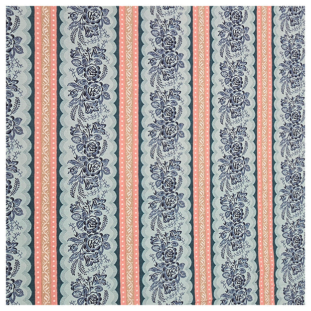Baumwolle fein Blumen und Streifen blau mit beige