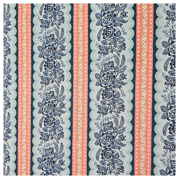 Baumwolle fein Blumen und Streifen blau mit beige