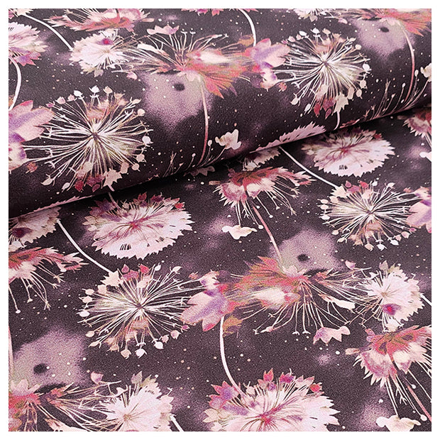 French Terry Digital Blumen weinrot