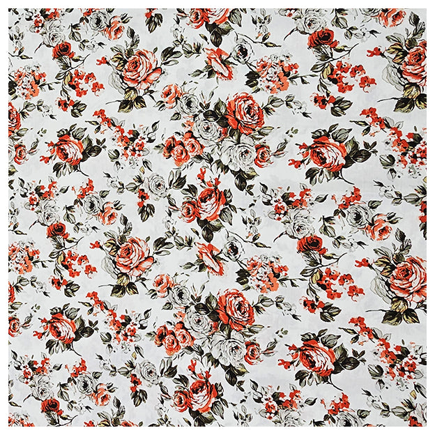 Baumwollsatin Siena Blume orange und grün