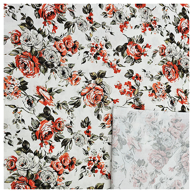 Baumwollsatin Siena Blume orange und grün