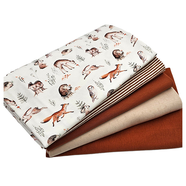 Stoffbox Jersey Waldtiere mit uni rost und Bündchen