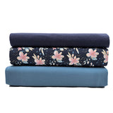 Jersey Stoffpaket Blumen jeansblau und uni mit Bündchen