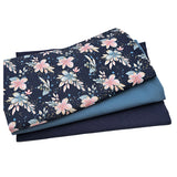 Jersey Stoffpaket Blumen jeansblau und uni mit Bündchen