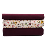 Jersey Stoffpaket Blumen ecru und uni bordeaux mit Bündchen