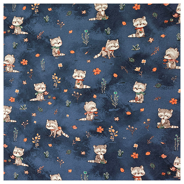 Jersey Stoffpaket Waschbär und streifen mit Bündchen jeansblau