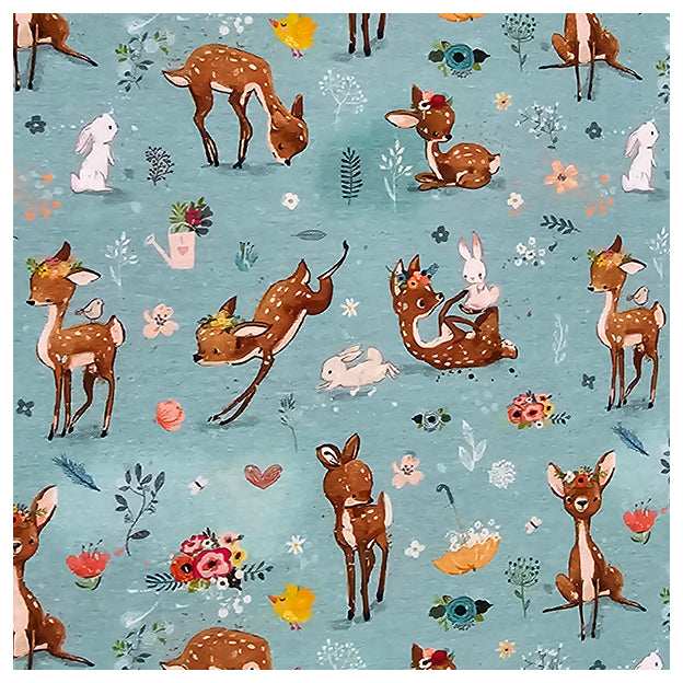 Jersey Stoffpaket Rehlein mint und uni mit Bündchen Bio