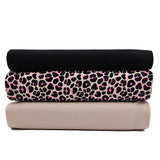 French Terry Stoffpaket Leoprint rosa und uni mit Bündchen