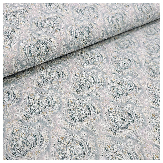 Baumwoll-Popeline Digital Ornamente mint und senf