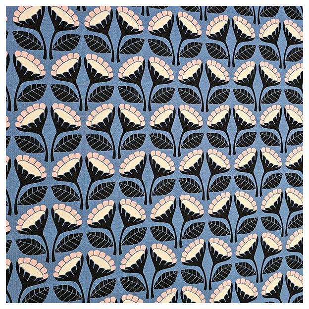 French Terry Blumen blau geraut