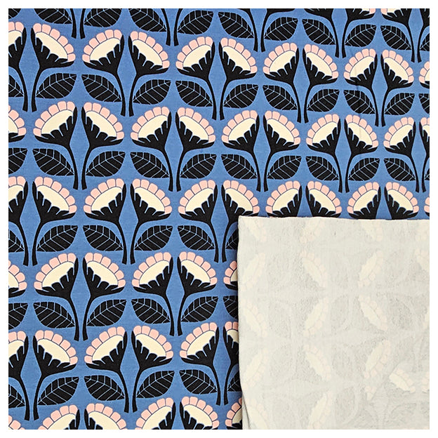 French Terry Blumen blau geraut